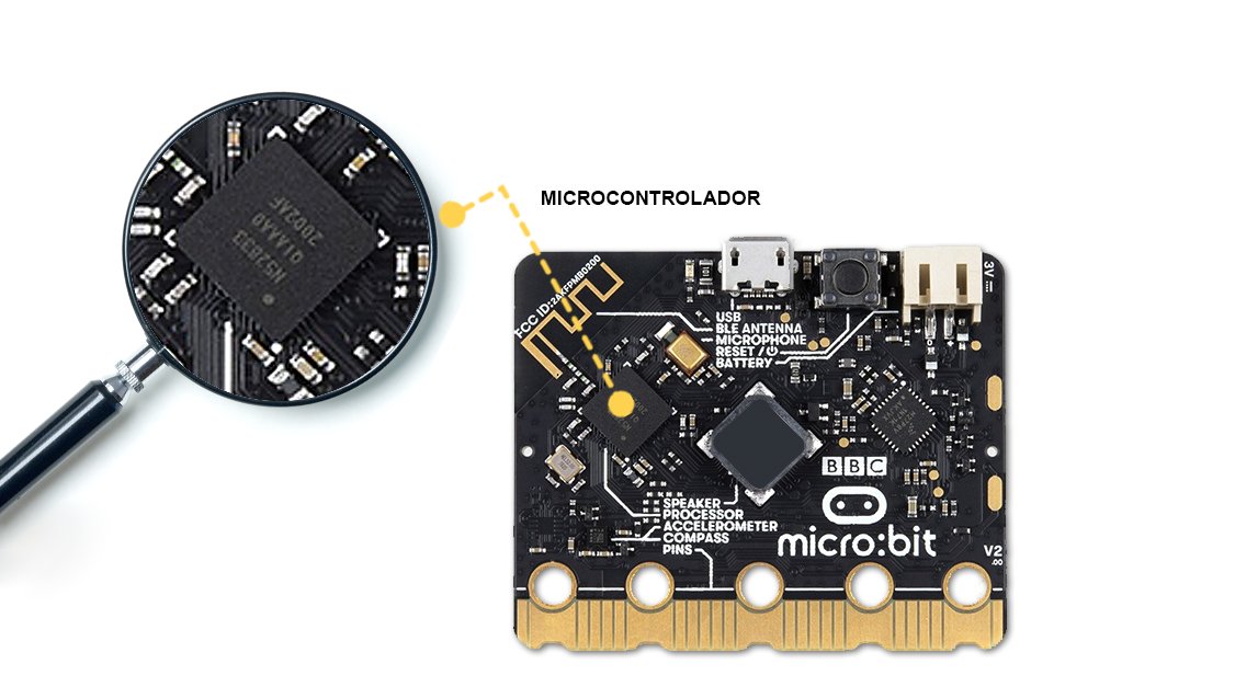 Microcontrolador de la Micro:bit localizado con una lupa