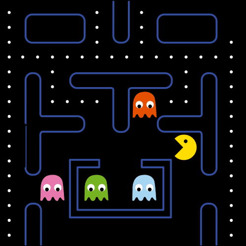 Imagen que muestra una pantalla con un videojuego de tipo comecocos