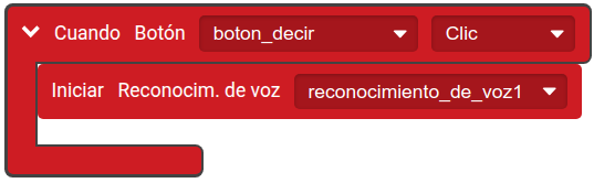 La imagen muestra un bloque de Bitbloq Apps que permite ejecutar una serie de instrucciones cuando se hace clic sobre un botón.