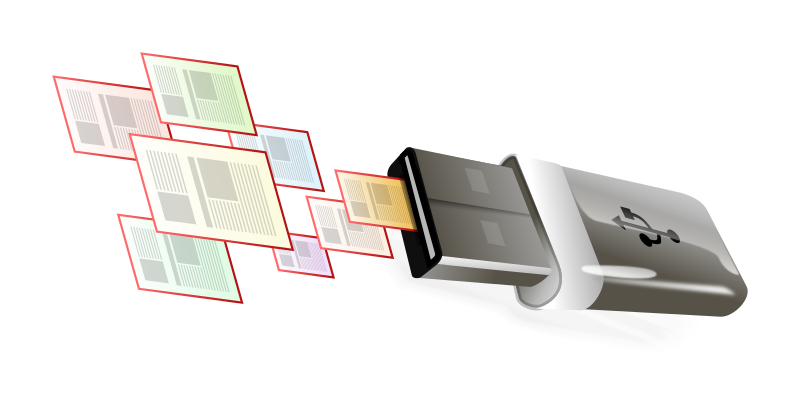 La imagen muestra varios documentos que son copiados en un pendrive