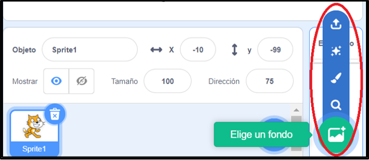 Botones de Scratch para poner fondos.