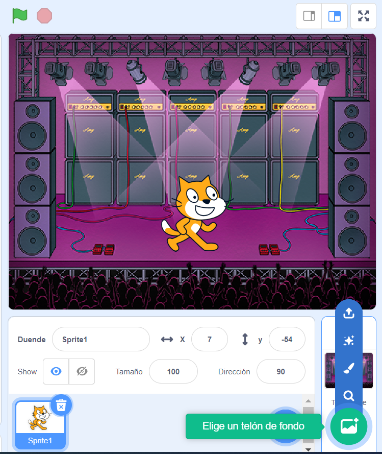 Escenario de Scratch con un fondo